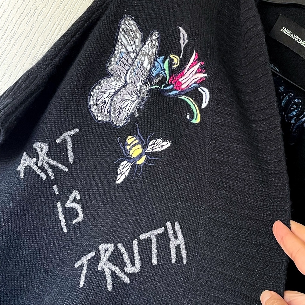 Zadig & Voltaire Indiany Embroidered Cashmere Cardigan Multicolor One Size EUC - Picture 6 of 14